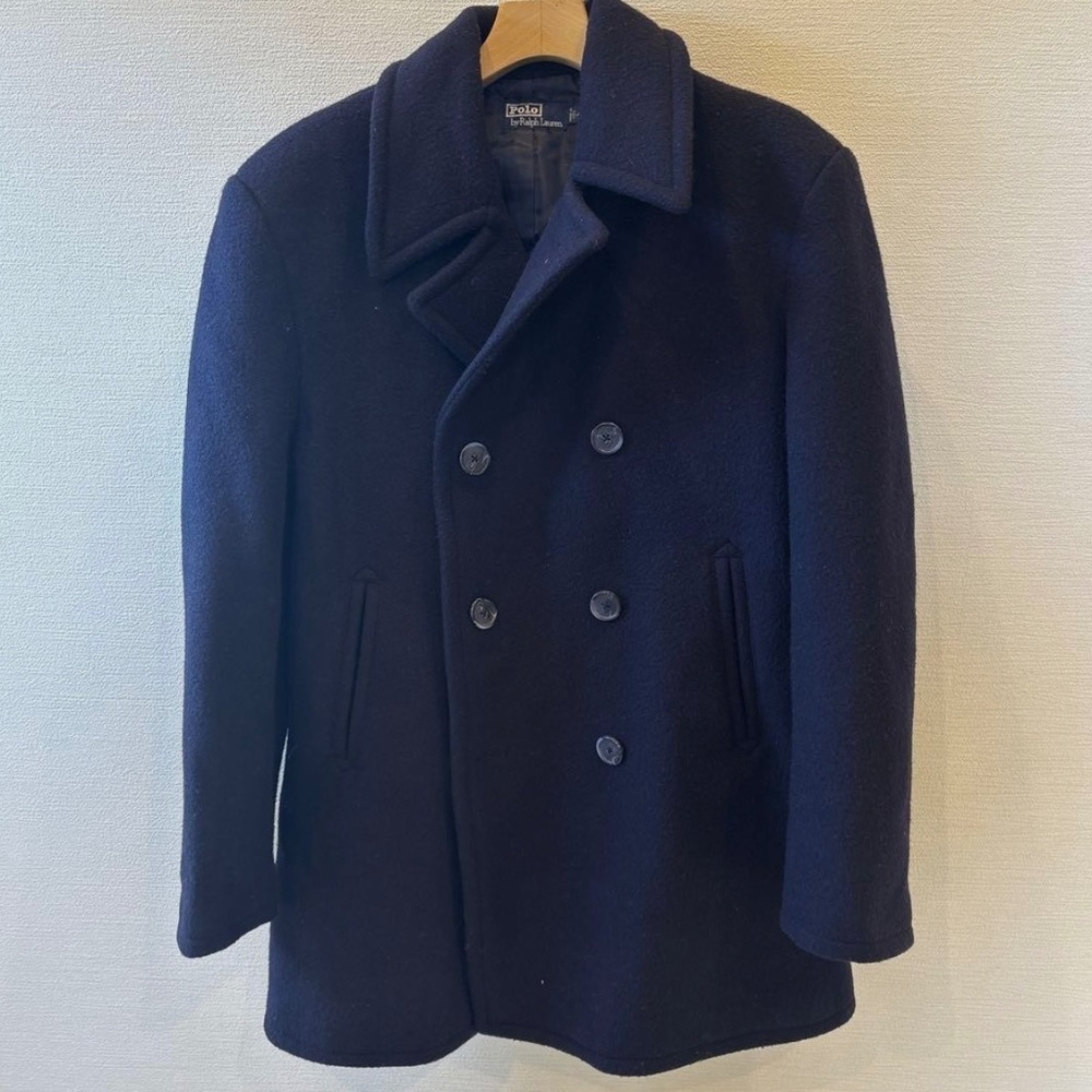 Polo Ralph Lauren Navy Wool Peacoat (Size L, Made in USA, Pre-owned)